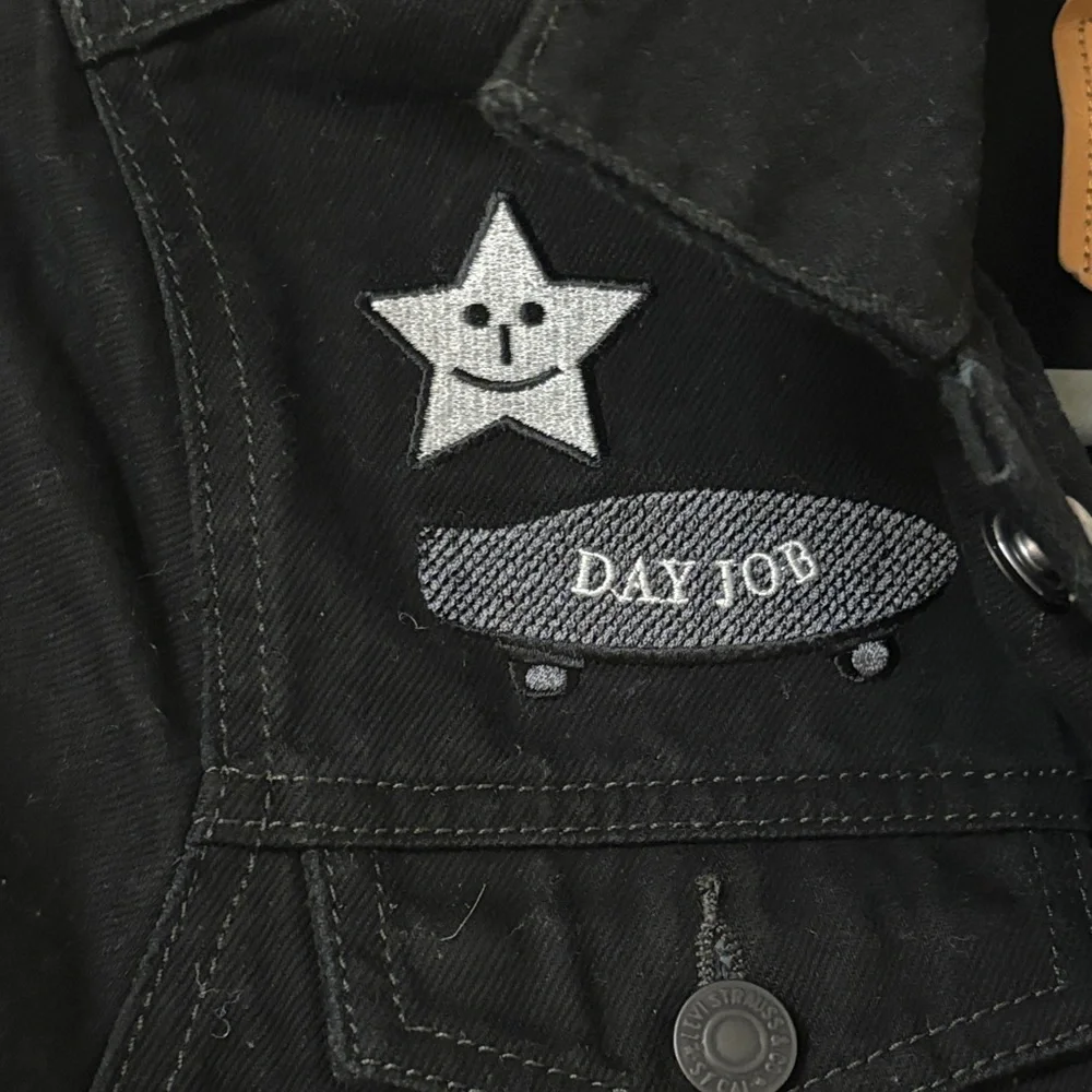 Levi's Kids Black Denim Trucker Jacket with Patch Accents